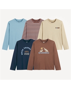 Набор из 5 футболок с длинным рукавом с принтом для детей 5-14 лет разноцветный La redoute collections