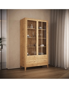 Шкаф-библиотека из ясеня со стеклянными фасадами и ящиками желтый So'home