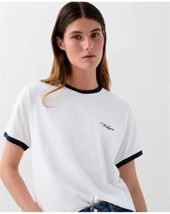 Женская футболка из хлопка с коротким рукавом, белый/черный Scalpers