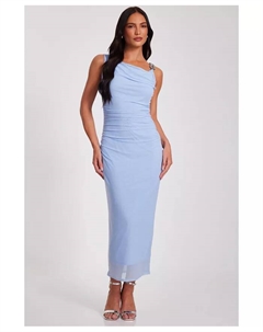 Женское сетчатое платье макси на одно плечо с цепочкой, синий Quiz