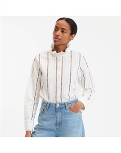 Ажурная рубашка с вышивкой воротник с воланами бежевый La redoute collections