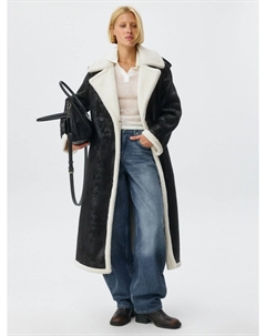 Двубортная дубленка макси из искусственной кожи Sela