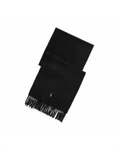 Шарф с бахромой из чистой шерсти черный Polo ralph lauren