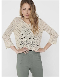 Пуловер короткий связанный крючком бежевый Jdy