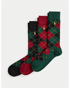 Набор из 3 пар высоких носков с ромбовидным узором зеленый Laredoute