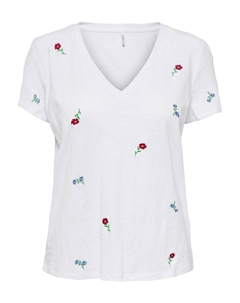 Футболка с V-образным вырезом и вышивкой белый Only