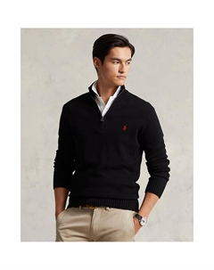 Пуловер из хлопка на молнии до середины черный Polo ralph lauren