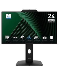 Монитор 23,8" PRO MP242PMG 9S6-3PD89T-005 1920x1080, 16:9, IPS, 1500:1, 100M:1, 1ms, cam, HDMI, DP, VGA, 2xUSB-A, USB-B, Speaker, Tilt, Swivel, He Msi