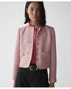 Женский приталенный твидовый пиджак, розовый Mango