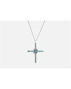 Подвеска-крест серебряная С кианитом и зелеными агатами 1 шт Moonka