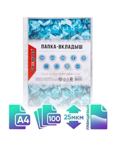 Файл - вкладыш, а4, 25 мкм, глянцевый, вертикальный, 100 штук Calligrata