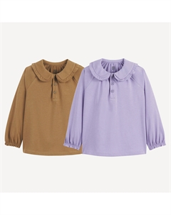 Комплект из двух футболок с длинными рукавами отложной воротник зеленый La redoute collections