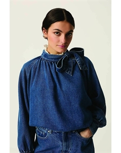 Джинсовая блузка с воротником-галстуком LOU синий Laredoute