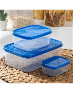 Набор контейнеров пищевых прямоугольных, 3 шт.: 150 мл, 500 мл, 1.2 л, цвет синий Доляна