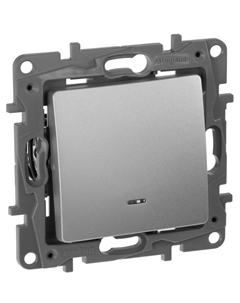 Переключатель одноклавишный 672415 ETIKA с подсветкой, 10AX, авт. зажимы, алюминий Legrand