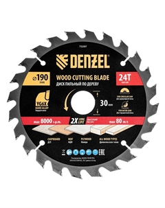Пильный диск по дереву 733397, ф190 х 30 мм, 24 зубьев Denzel