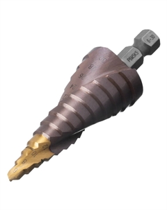 Сверло ступенчатое 723614, 6-8-10-12-14-16-18-20-22-24-26-28-30мм, Р6М5К5, 6-гранный хвостовик Denzel