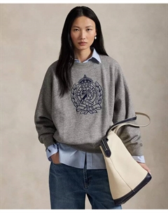 Женская флисовая кофта с вышитым гербом и круглым вырезом, серый Polo ralph lauren