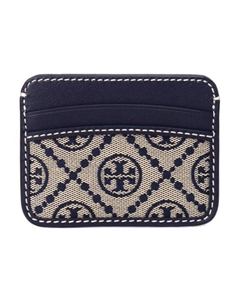 Женский синий картхолдер с жаккардовым плетением и кожаной отделкой Tory burch