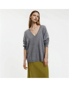 Джемпер из тонкого кашемирового трикотажа V-образный вырез большой объем серый La redoute collections