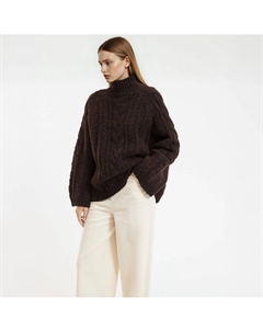 Свитер с воротником-стойкой трикотаж крупной вязки из крученой пряжи каштановый La redoute collections