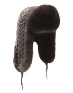 Кашемировая шапка-ушанка с мехом соболя Black sable