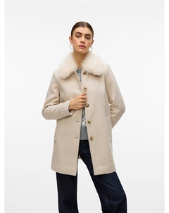 Пальто с воротником из искусственного меха бежевый Vero moda
