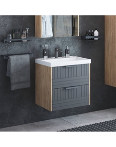 Тумба с раковиной Инди 60 подвесная, дуб канзас, графит Corozo