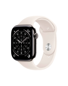 Умные часы Apple Watch Series 11 (GPS+Cellular), 46 мм, Slate Titanium Case/Starlight Sport Band - M/L