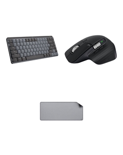 Комплект из беспроводной механической мини-клавиатуры Logitech MX и мыши MX Master 3S с ковриком для стола Studio Desk Pad (черный/серый)