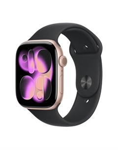 Умные часы Apple Watch Series 11 (GPS), 46 мм, Rose Gold Aluminum Case/Black Sport Band - XL