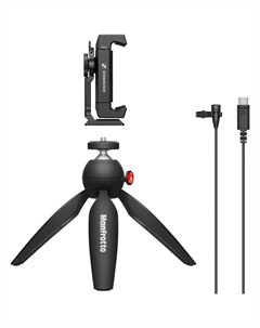 Мобильный комплект Sennheiser XS LAV USB-C с микрофоном, стойкой Manfrotto Pixi, зажимом с холодным башмаком, чехлом и другими принадлежностями