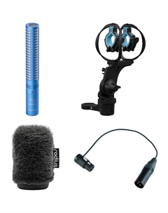 Комплект микрофона Schoeps MiniCMIT RAD-2: короткий направленный микрофон с креплением Radius RAD-2 и ветрозащитным экраном Nimbus (синий)