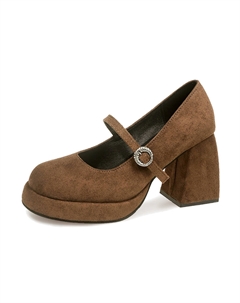 Женские туфли Мэри Джейн на массивном каблуке - хаки, цвет Khaki 7 sevfun