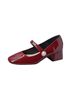 Женские туфли Мэри Джейн на массивном каблуке красные, цвет Red Bigtree