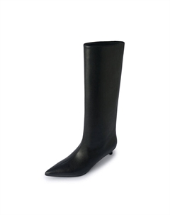 Высокие сапоги на среднем каблуке 3-5 см женские черные с длинным голенищем на флисовой подкладке, цвет Black Long Shaft Fleece-Lined Echo&yolo