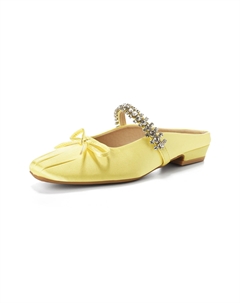 Женские закрытые тапочки на каблуке 3 см желтые, цвет Yellow[Heel Height 3cm] Qitumaul