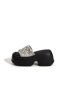 Серебряные женские шлепанцы на платформе с противоскользящей резиновой подошвой, стразами и амортизацией, цвет Silver Milan love song