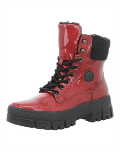 Женские ботинки лакированные утепленные, красный Rieker