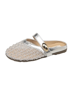 Серебряные женские тапочки с закрытым носком и вырезом, цвет Silver 7 sevfun