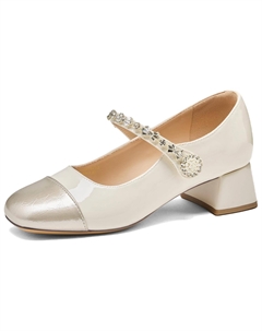 Туфли Мэри Джейн на массивном каблуке женские бежево-золотистые, цвет Beige Gold Josiny