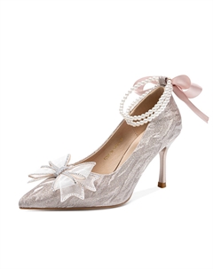 Метеор Шауэр серия тонкие каблуки высокие каблуки 7 см женские - улучшенная цепочка шампанское, цвет Upgraded Chain-Champagne[Non-Box] Zhr