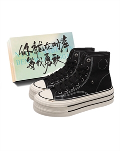 Женские высокие кеды из холста черные с коробкой, цвет Black+Shoe Box Jimixiong