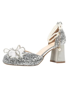 Женские туфли на платформе с массивным каблуком серебристые, цвет Silver Goso