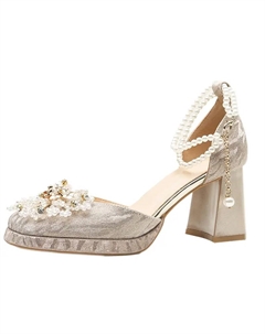 Женские туфли на платформе с массивным каблуком - шампань голд, цвет Champagne Gold Lan miao