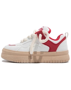 Утепленные нескользящие низкие скейтерские ботинки на платформе женские бело-красные [с флисовой подкладкой], цвет White Red[Fleece-Lined] Tuopin