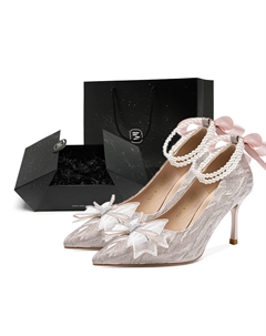 Метеоритный дождь серия Тонкие каблуки Высокие каблуки 7 см Женские - Улучшенная цепочка Шампанское [Звездная коробка], цвет Upgraded Chain-Champagne[Starry Box] Zhr