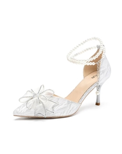 Серебряные женские туфли на шпильке с перламутровым блеском и стразами в виде банта, цвет Silver 7 sevfun