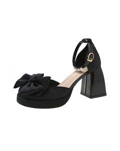 Женские туфли на платформе с массивным каблуком - черные, высота 8 см, цвет Black-8cm Take the qin