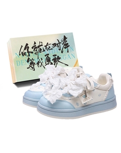 Женские скейтерские кроссовки бежево-голубые с коробкой, цвет Beige Blue+Shoe Box Jimixiong